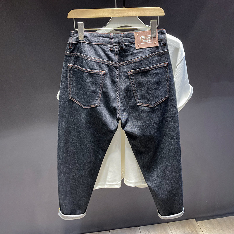 秋冬季欧货黑色高端男士休闲牛仔裤时尚潮流百搭修身弹力九分裤男,男装,牛仔裤,淘宝优惠券,粉丝福利购,淘宝优惠卷