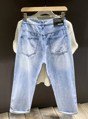 直筒牛仔裤男士日系宽松阔腿水洗复古潮牌湖蓝色美式休闲春秋长裤