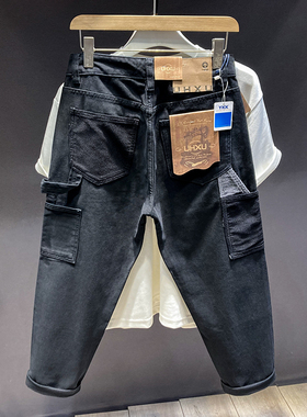 美式咔叽重磅复古砂洗牛仔裤纯棉直筒宽松休闲男式黑色痞帅工装裤
