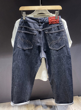 黑色原色丹宁春秋季水洗宽松直筒日系复古纯色简约休闲牛仔长裤男