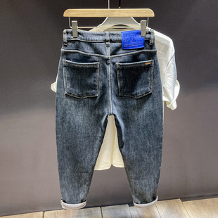 潮流修身 男款 小脚锥形裤 男生时尚 冬季 水洗弹力长裤 加绒加厚牛仔裤