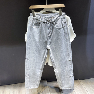 男士潮流微弯刀牛仔裤秋冬款水洗复古美式阔腿牛仔长裤百搭休闲裤