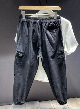 春秋新款高端货水洗复古黑日系黑色宽松2026弯刀小脚工装休闲裤男