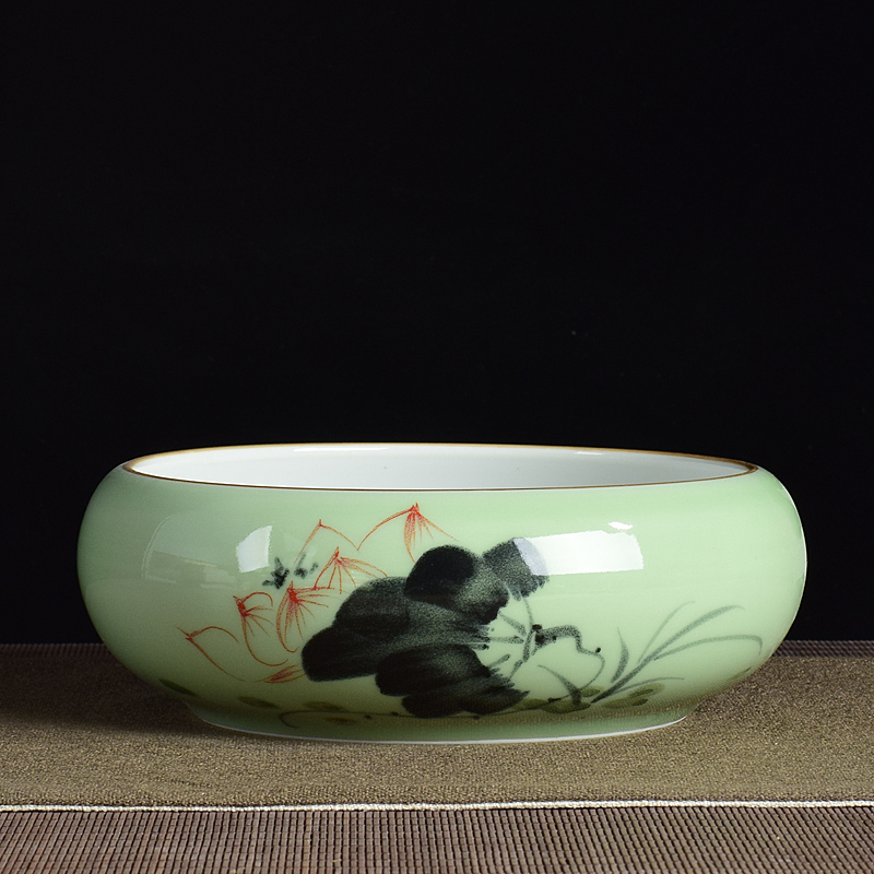 哥窑创意碗莲一叶莲花盆水培铜钱草水养植物水仙大号圆形陶瓷花盆