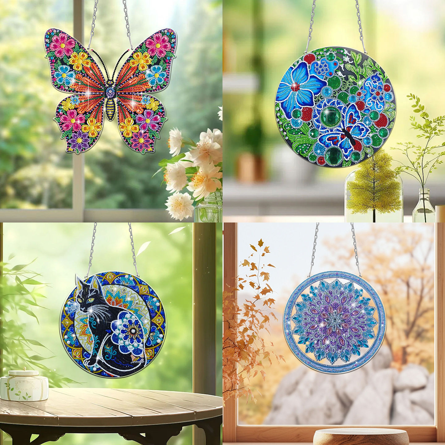 2025新款钻石贴画挂件DIY彩绘蝴蝶花卉曼陀罗解压手工装饰砖石画