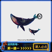 星空鲸鱼浪漫防水纹身贴男女情侣持久韩国小清新花臂手绘动物刺青