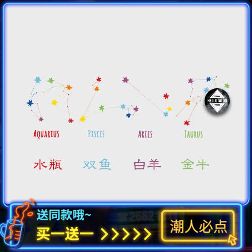 水瓶座双鱼座白羊座金牛座 12星座防水纹身贴可爱小清新ins风刺青