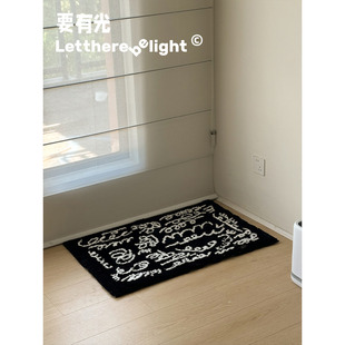 ins風涂鴉線條浴室地墊臥室床邊毯鏡前毯坐墊吸水防滑地毯可機洗