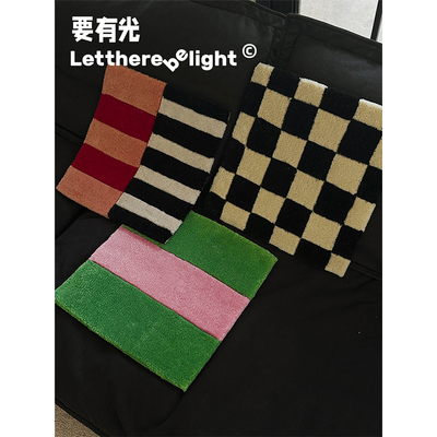 墙面装饰棋盘格手工剪花毯ins