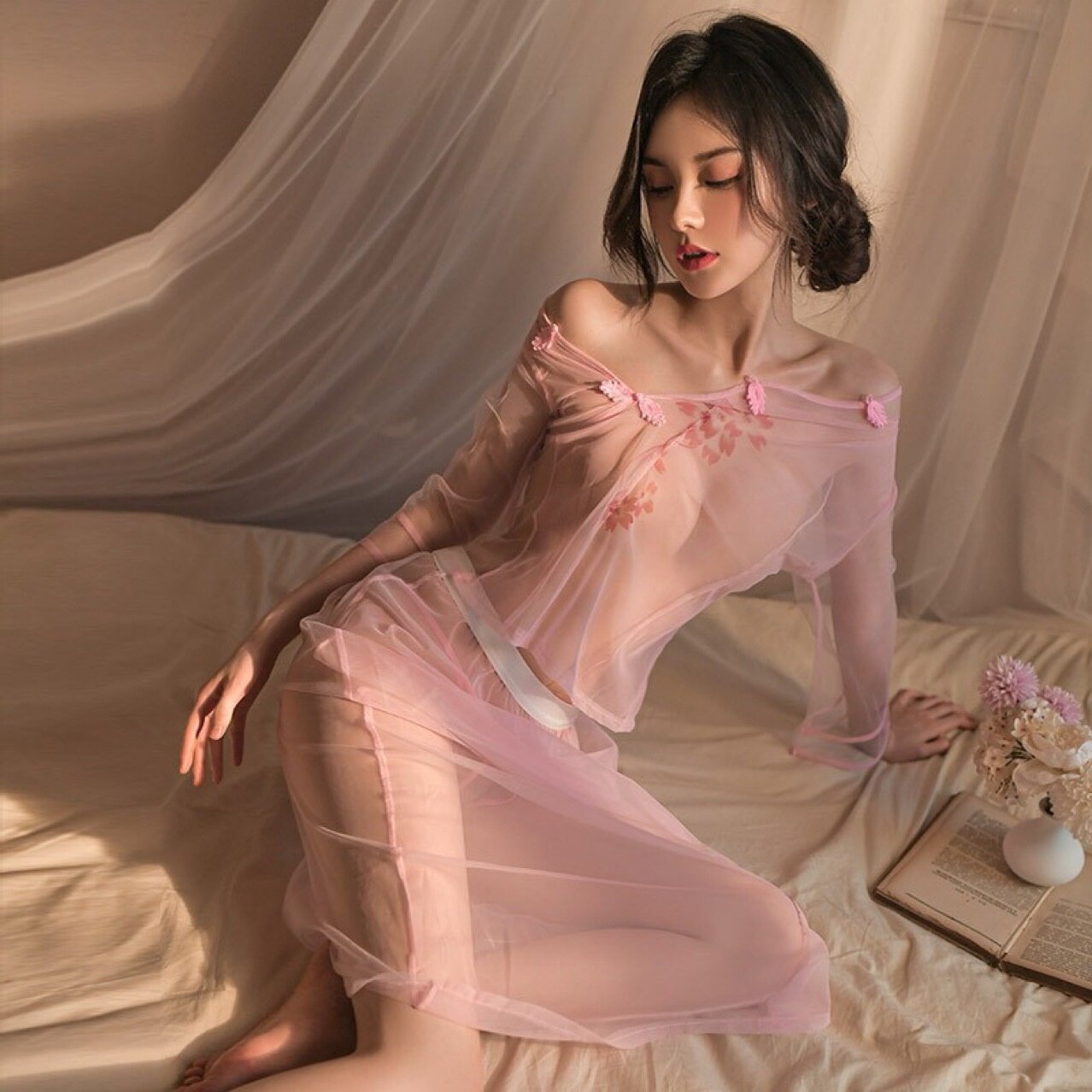 网纱透视旗袍制服套装女