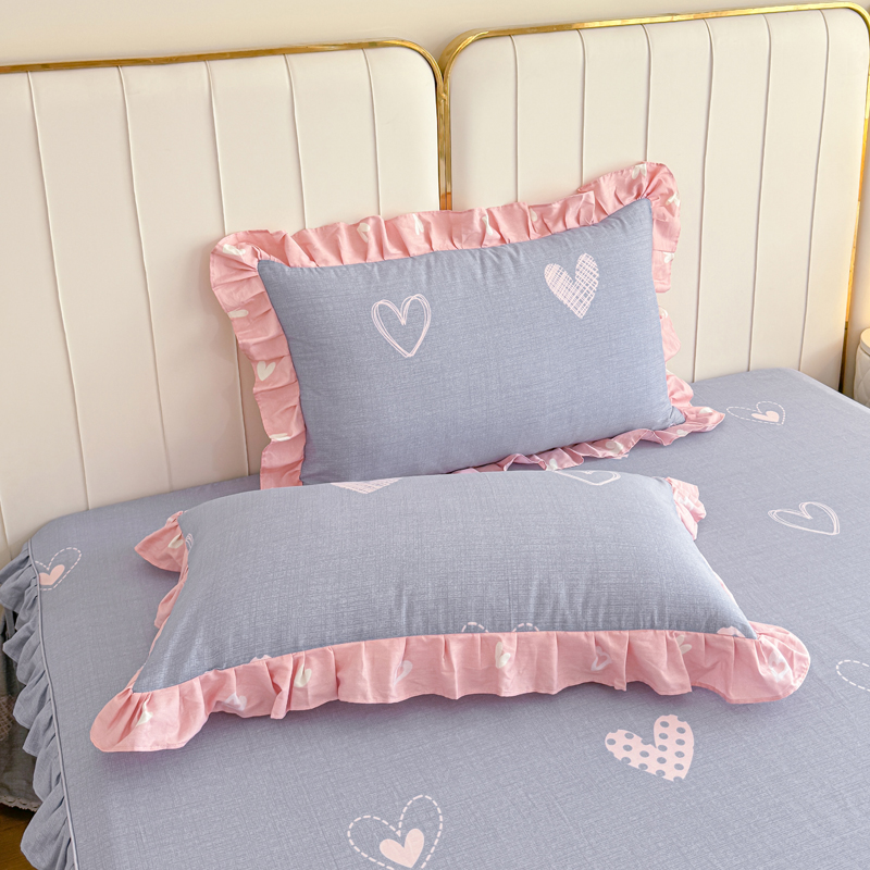 全棉蓝色成人枕头套一对家用大号