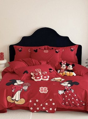 全棉本命年年轻人结婚四件套婚房红色系结婚日常可用轻奢高级感