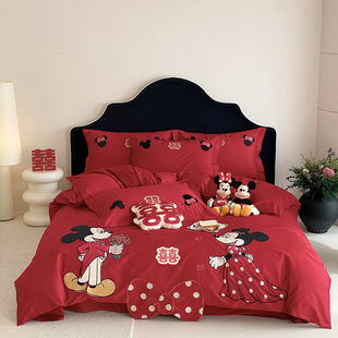 全棉本命年年轻人结婚四件套婚房红色系结婚日常可用轻奢高级感