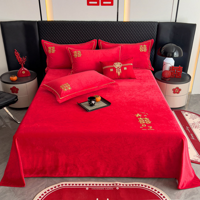 红色女方婚庆婚嫁床单结婚单件