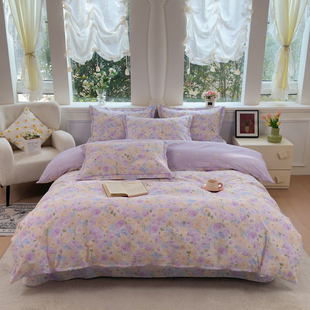 全棉紫色一米八床2米x2米2大床床单四件套220x240cm 200cmx230cm