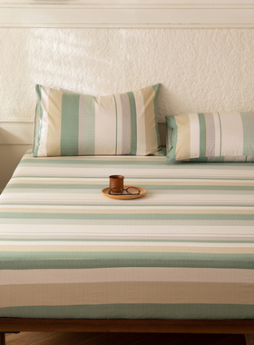 全棉高质量轻奢高级感绿色条纹格子2米x2米2大床床笠180cmx200cm