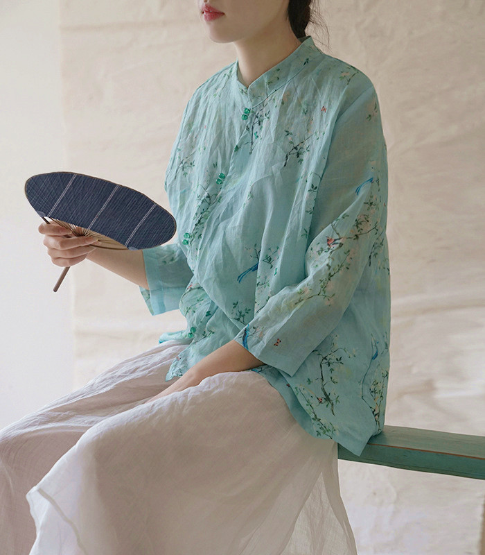 清爽灵动复古禅意中国风茶服文艺苎麻现代改良中式上衣女玉扣汉服