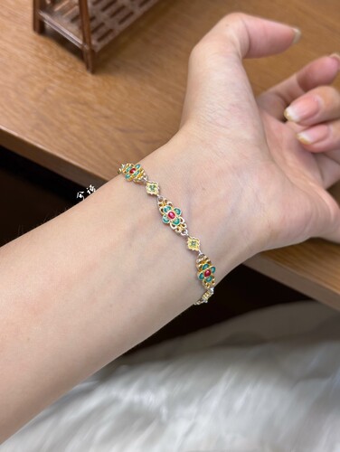 兮语「夕辞」足银999.9描金珐琅彩手链女纯银新中式国风礼物