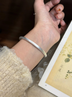 兮语「素丝」足银999.9女纯银素拉丝银手镯新中式国风情人节礼物