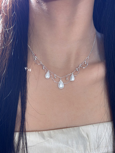 兮语「滴答」水滴足银999项链女拉丝水滴流苏纯银新中式国风礼物