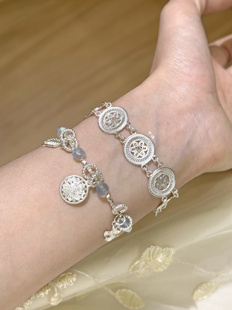 兮语「屿风」纯银s925手工民族风碎银子手链女纯银新中式 国风礼物