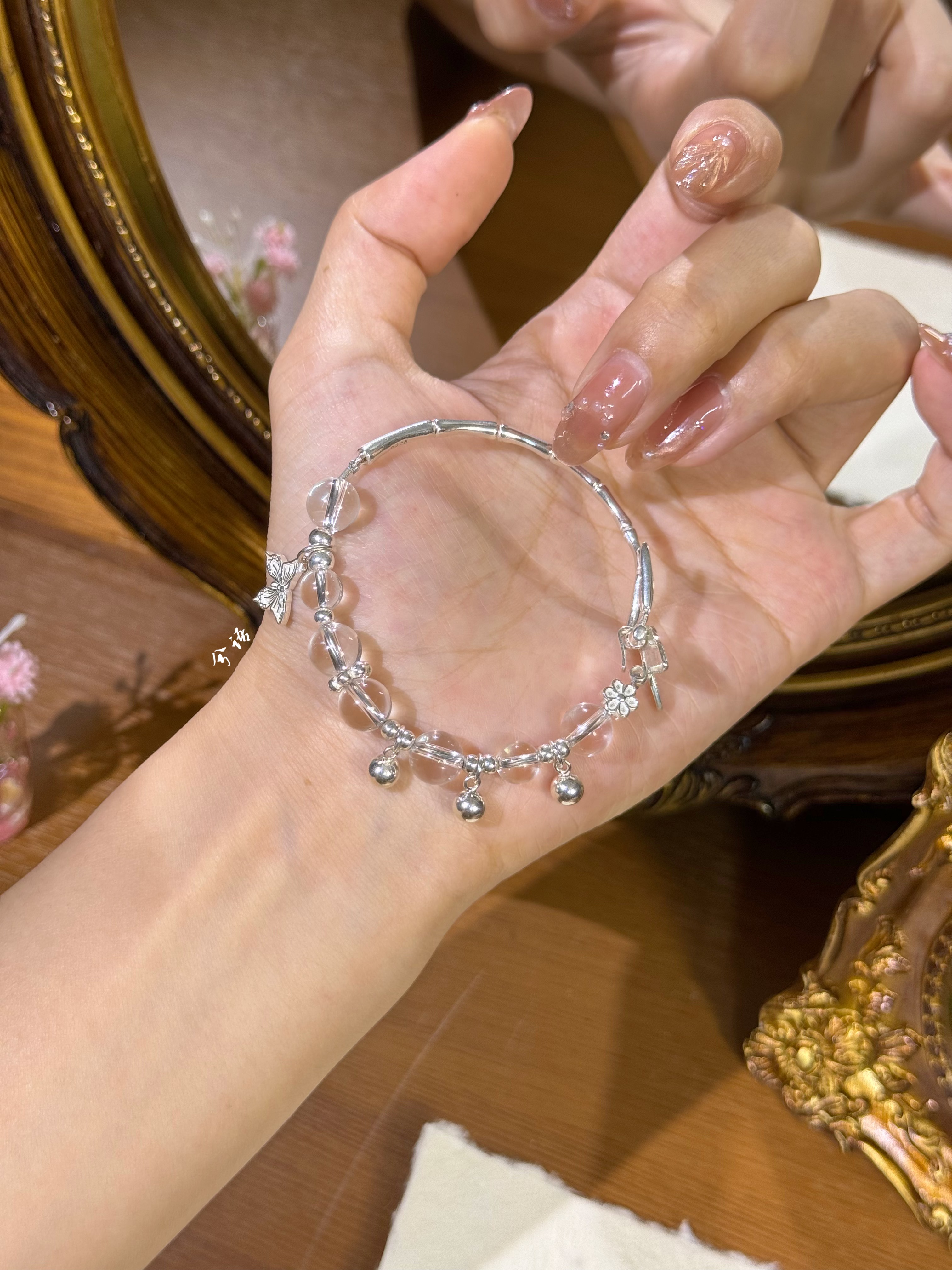 兮语「清铃」S925蝴蝶半镯白水晶手链女纯银新中式国风礼物