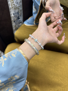 兮语「江畔」足银999.9古法银手镯24K描金工艺珐琅蝴蝶闭口祥云镯