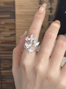 兮语「繁蝶」足银999.9新中式纯银小众蝴蝶开口戒指立体肌理指戒