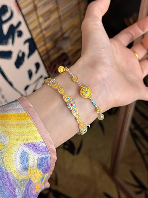 兮语「圆镜」足银999.9描金珐琅彩福禄银手镯女新中式国风礼物