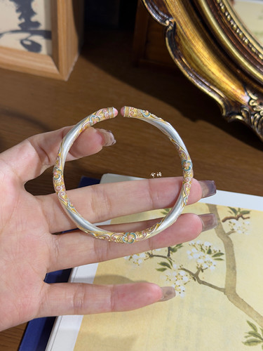 兮语「惊鸿」足银9999四叶草手镯女描金镯子新中式国风礼物