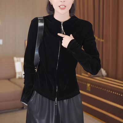 丝绒双拉链开衫女秋季新款轻奢