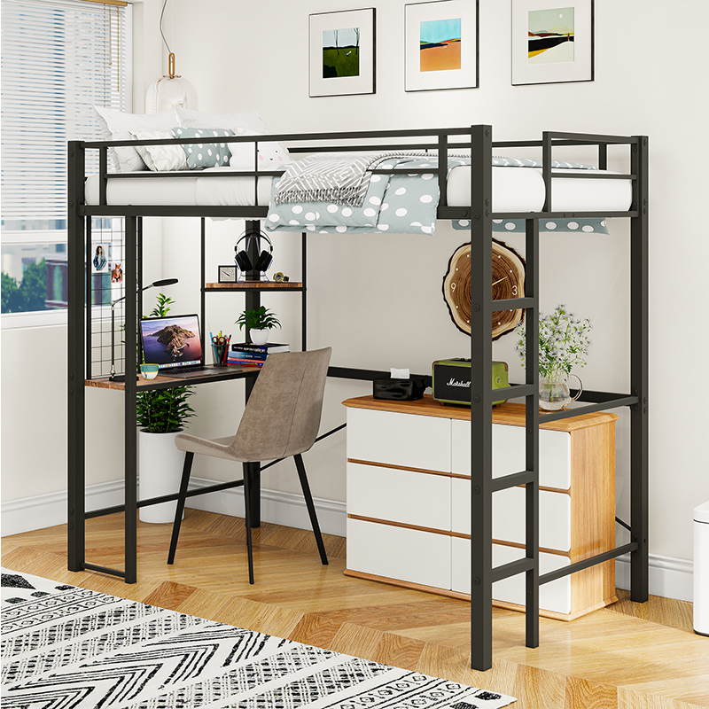 上床下桌多功能高架床小居室上床下空儿童铁艺床出租屋宿舍高低床