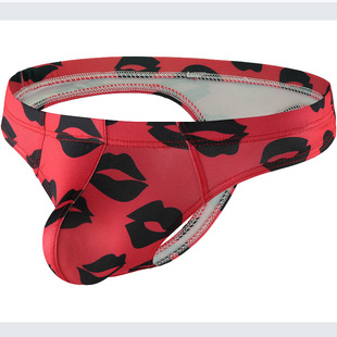 性感口唇透肤诱惑印花T裤 牛奶丝内裤 现货 男士 跨境