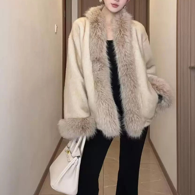 轻奢毛领皮草加厚毛绒环保大衣高级感韩系百搭短外套1147# ZCX