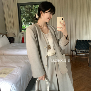 2026春上新韩系V领廓形西装+中裙套装(配腰带)KA8169# L