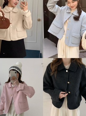 翻领单排扣短款双面羊毛外套（含100羊毛）86028