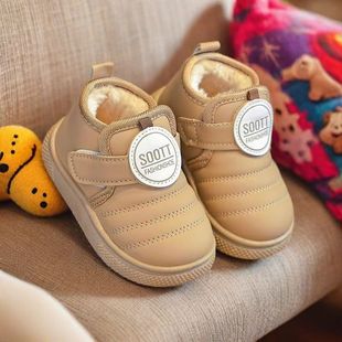 宝宝雪地 加绒保暖防水儿童皮面加厚短靴步鞋 男童棉鞋 冬季