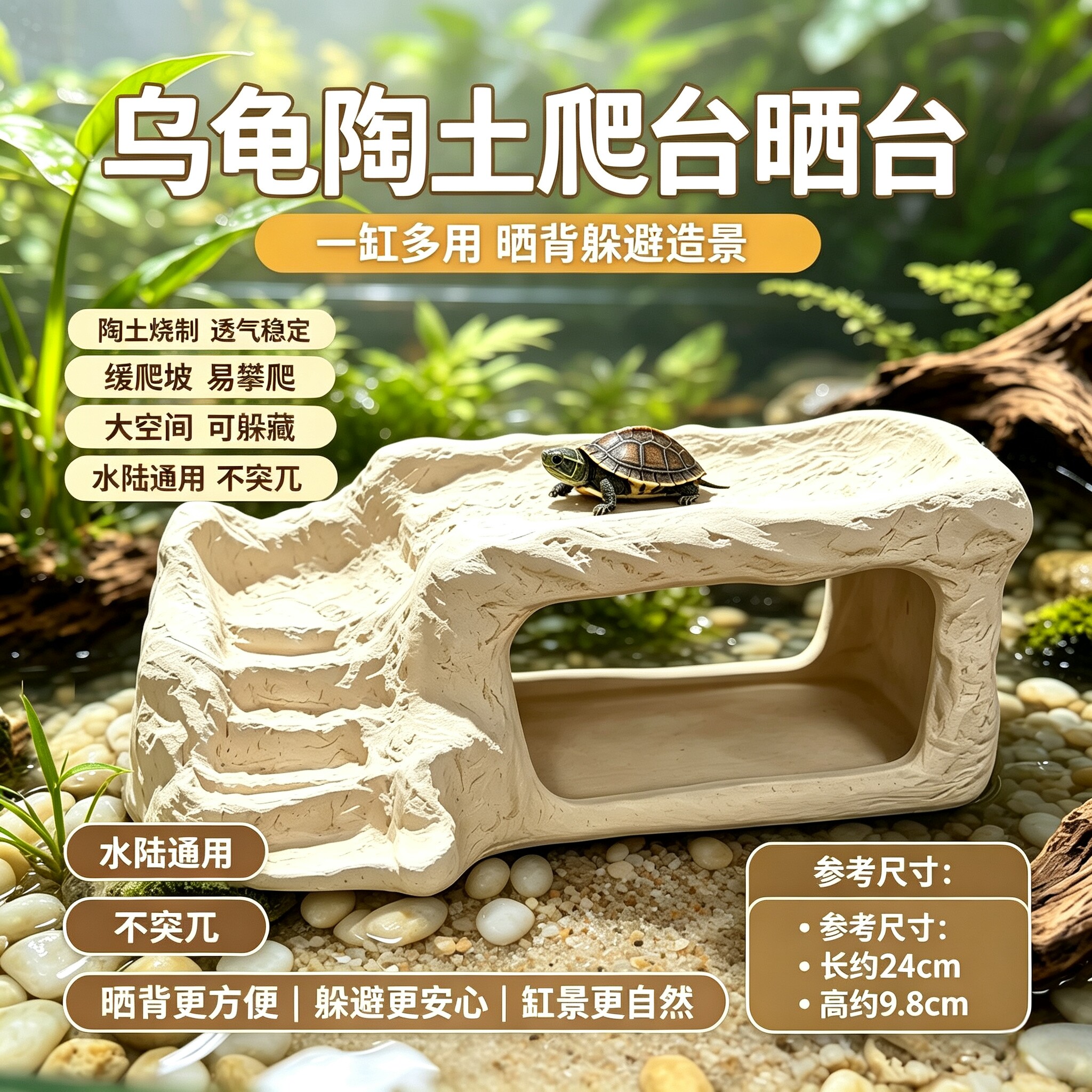 乌龟晒台台爬晒背乌龟缸陶土水族造景爬梯躲避休息乌龟专用大爬台
