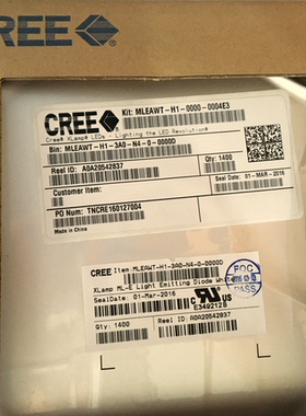 Cree 大功率LED  MLEAWT-H1-0000-0004E3 白色 5000 K 原装现货