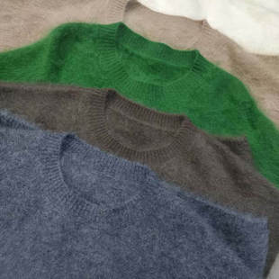 重磅加厚宽松圆领长绒拉绒羊绒衫