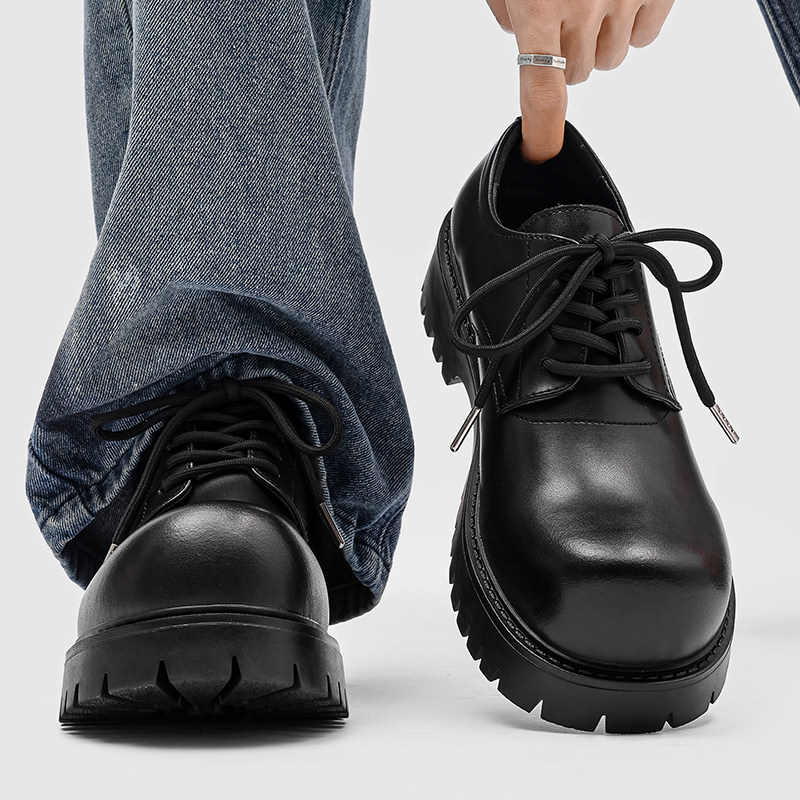大头德比鞋男高级感厚底休闲皮鞋男英伦风高街黑色增高低帮马丁靴,流行男鞋,休闲皮鞋,淘宝优惠券,粉丝福利购,淘宝优惠卷