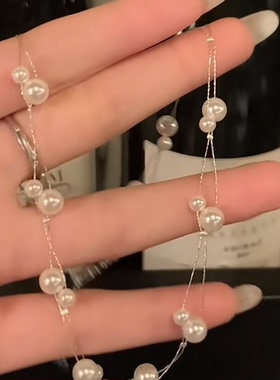 春夏新款双层叠带珠珠项链女精致温柔超显美锁骨链简约大气配饰潮