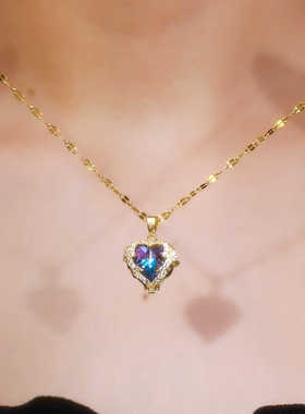 轻奢气质蓝紫色爱心水晶项链