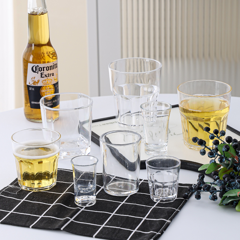 亚克力啤酒杯塑料白酒杯pc耐高温杯子商用酒吧ktv防摔透明八角杯