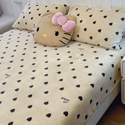 撸猫感加厚牛奶绒保暖床笠卡通可爱动物可机洗秋冬新款床垫保护罩