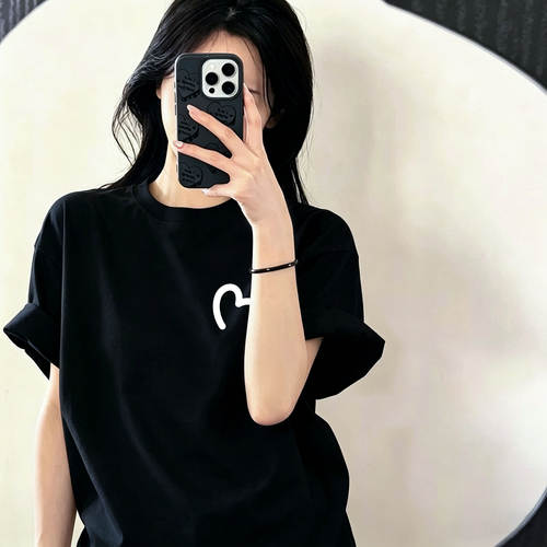 黑色纯棉宽松显瘦短袖T恤女