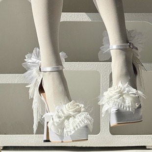羽落灵一只冲天兔Lolita原创y2k哥特厚底恨天高高跟鞋 花嫁华丽