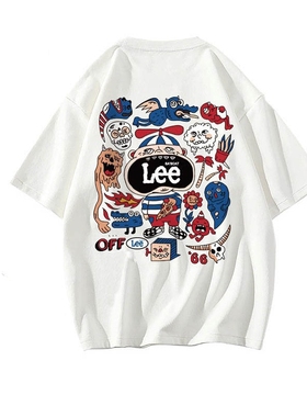 Leesa'scat联名2023夏季新款男士圆领短袖潮牌欧美街头情侣装T恤