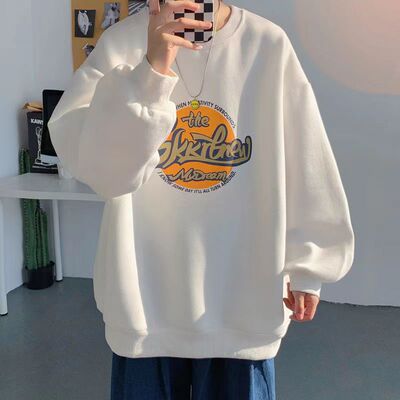 纯棉男士圆领卫衣宽松情侣装港风无帽卫衣oversiz风加绒加厚秋冬