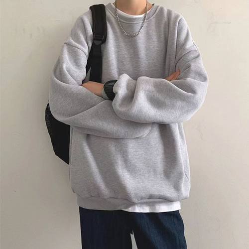 重磅纯棉纯色圆领卫衣情侣装